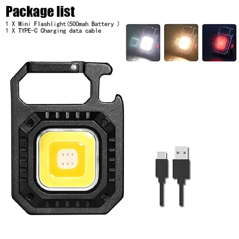 Mini Portable Led Flashlight USB Rechargeable Keychain Light Pocket Torch COB Work Lights Outdoor Camping Emergency Lamp Lantern