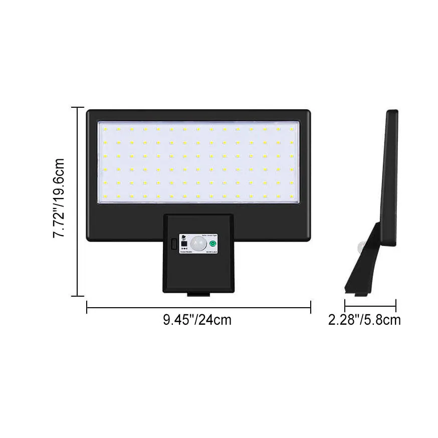 Modern Black Rectangular Human Sensor Solar Waterproof Outdoor Patio LED Wall Light