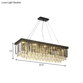 Modern Chrome LED Island Pendant Light with Rectangular Crystal Drip Design, 23.5"/31.5" Width