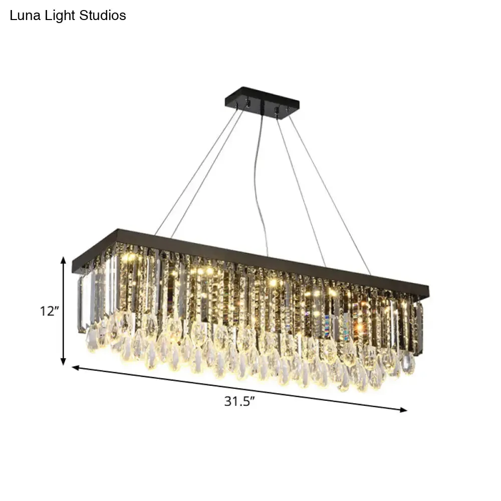 Modern Chrome LED Island Pendant Light with Rectangular Crystal Drip Design, 23.5"/31.5" Width