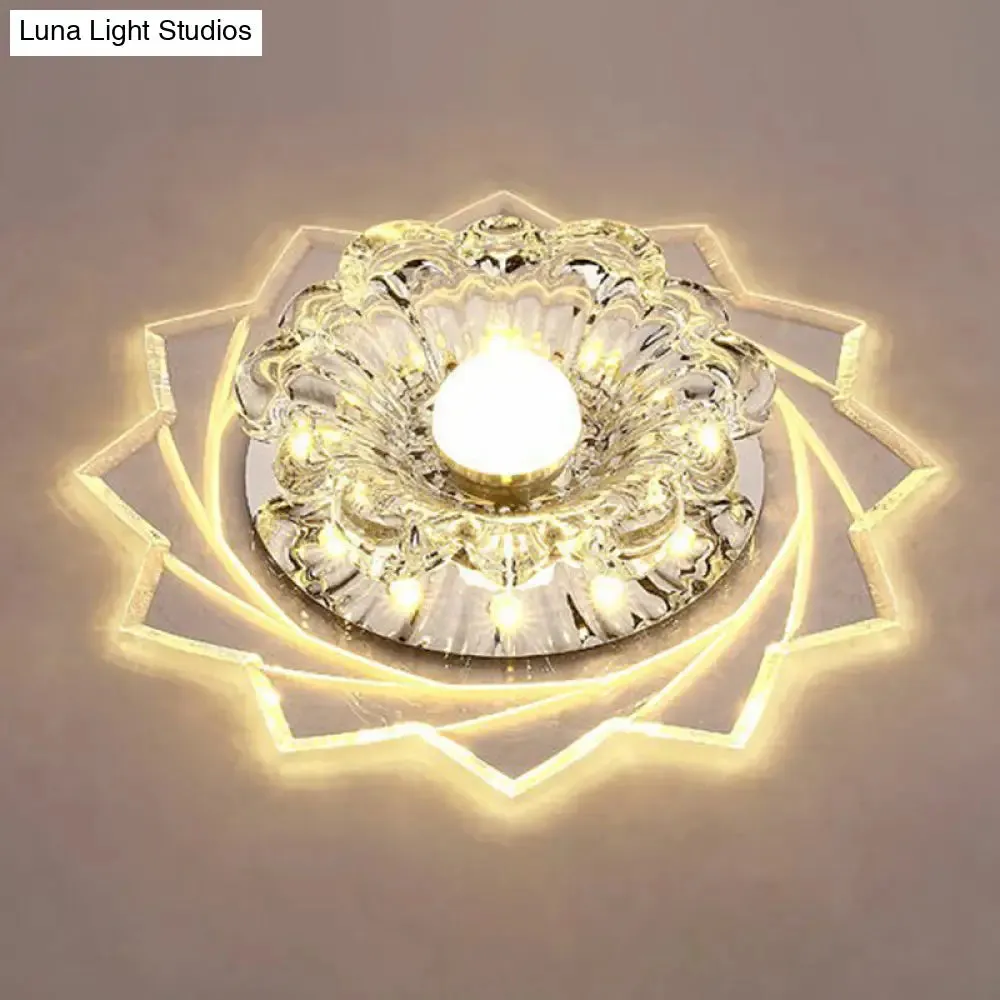 Modern Crystal Floral Flush Light: Clear LED Ceiling Fixture for Hallway