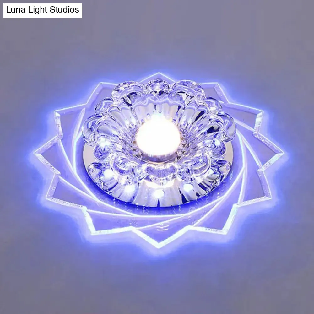 Modern Crystal Floral Flush Light: Clear LED Ceiling Fixture for Hallway