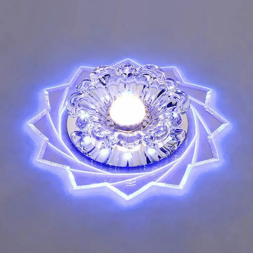 Modern Crystal Floral Flush Light: Clear LED Ceiling Fixture for Hallway