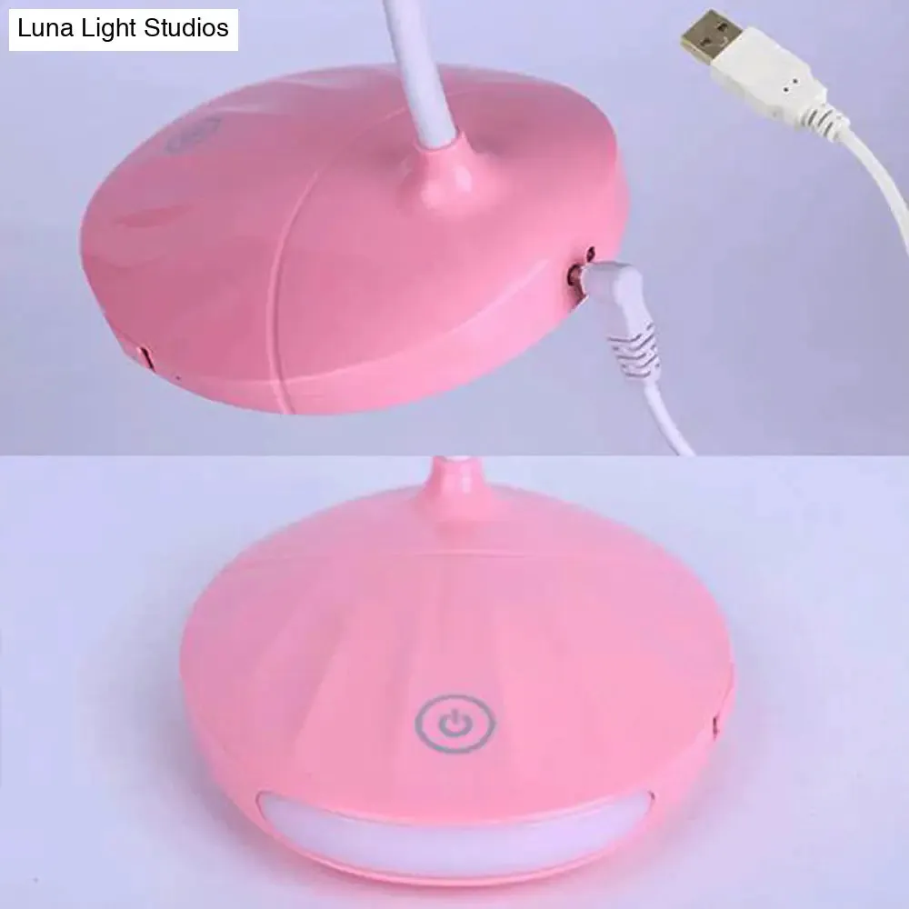 Modern Pink/White LED Folding Desk Lamp with USB Charging - Perfect for Reading