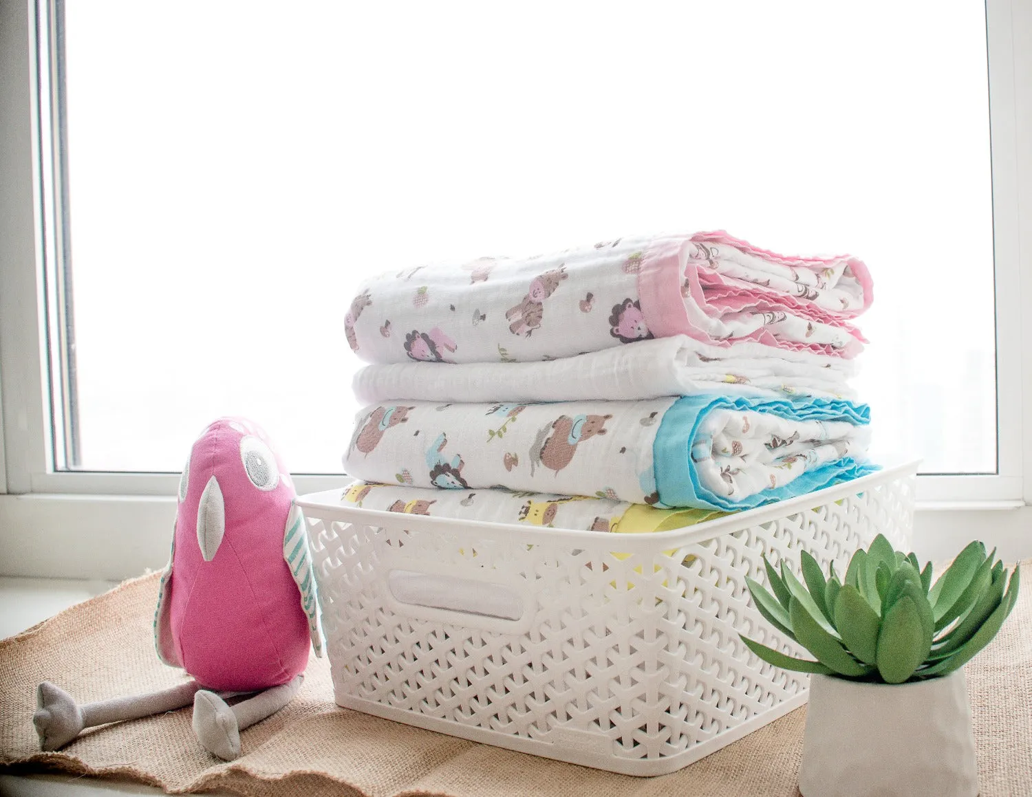 Muslin Blanket - 4 Layered - Zoo Pink