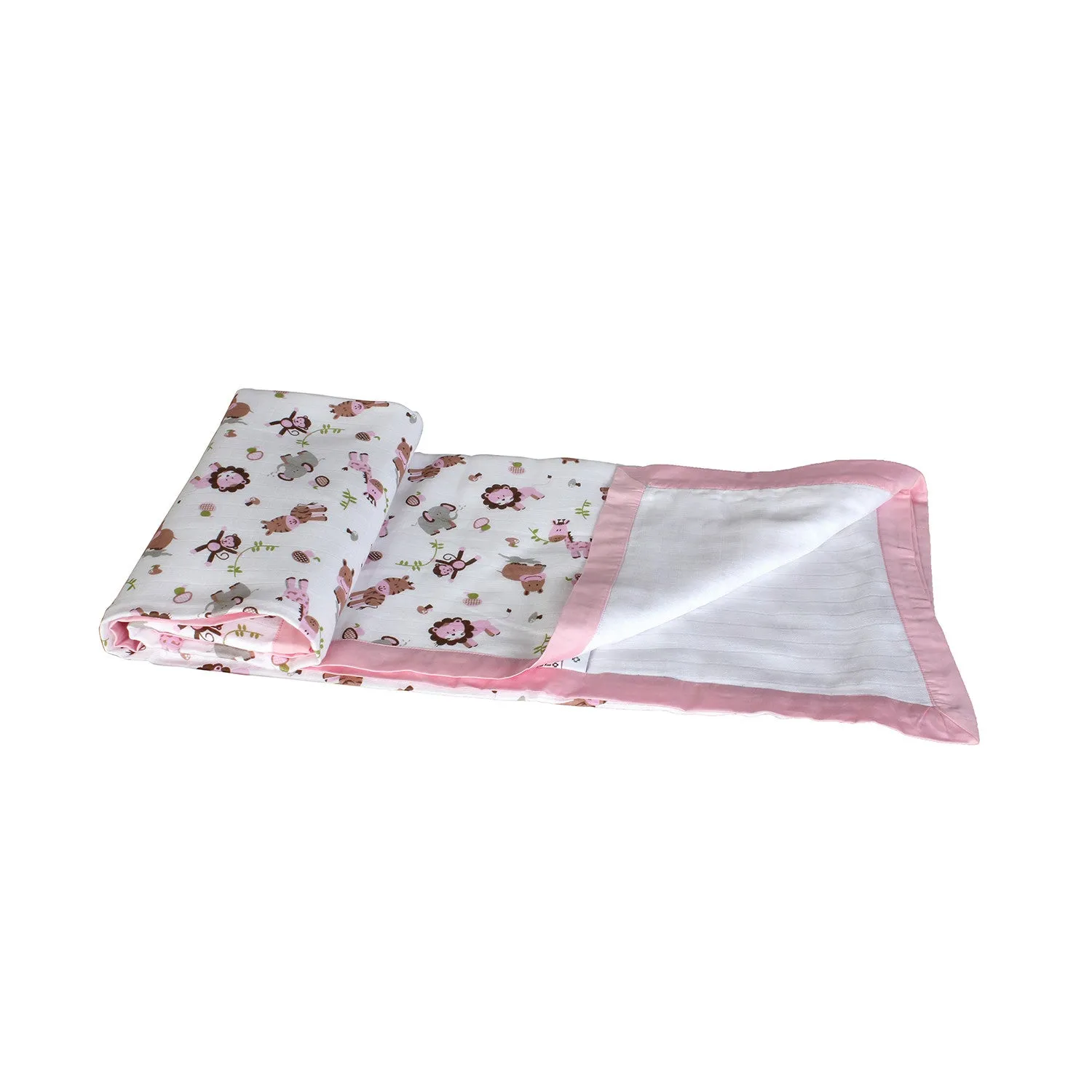 Muslin Blanket - 4 Layered - Zoo Pink