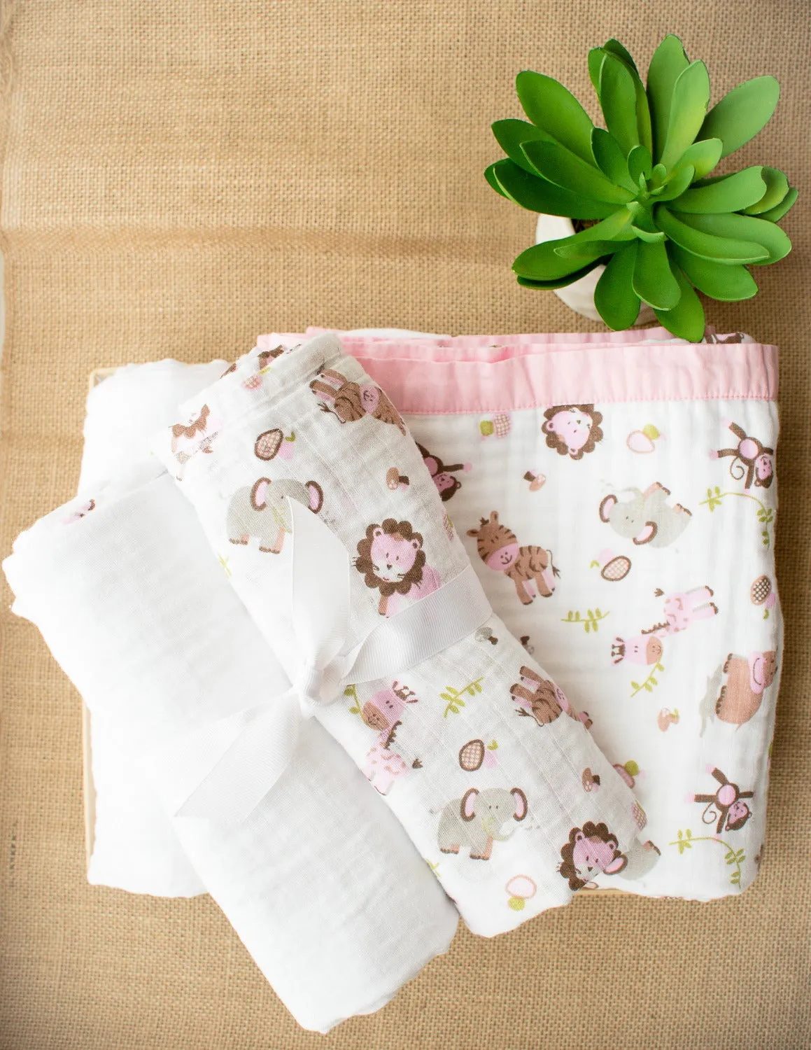 Muslin Blanket - 4 Layered - Zoo Pink