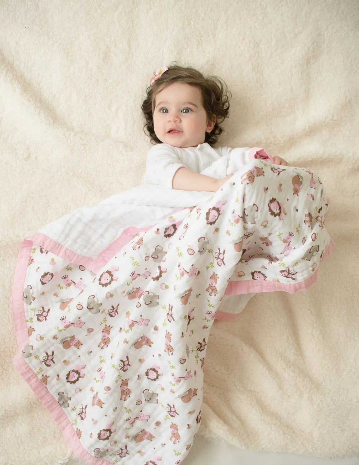 Muslin Blanket - 4 Layered - Zoo Pink