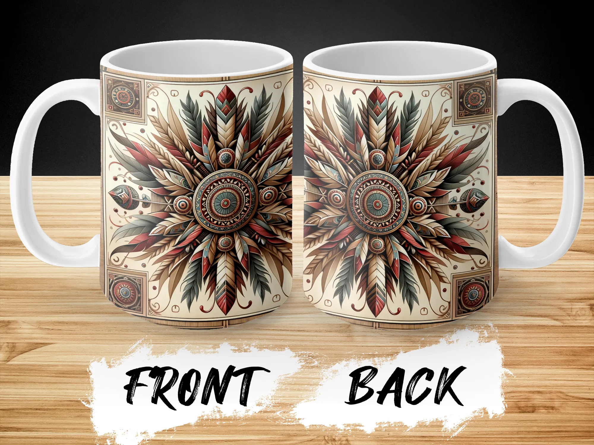 Native American Design Blue Red Coffee mug, white ceramic mug, unique funny gag gift for men or women