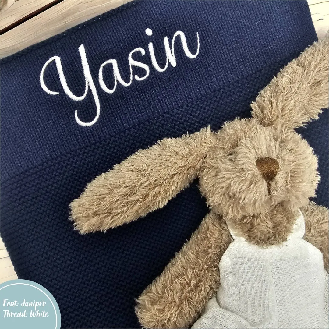 Navy Blue Personalised Cotton Knit Baby Blanket