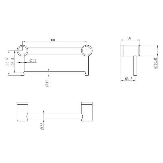 Nero Mecca Care 32mm Grab Rail With Towel Holder 300mm Brushed Bronze