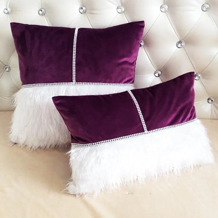 New beauty luxury diamond belt patchwork plush & velvet cushion cover