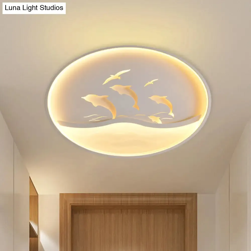 Nordic Acrylic Children's Bedroom LED Ceiling Light - Dolphin Adventure Circle with LED Flush Mount (White/Warm Light)