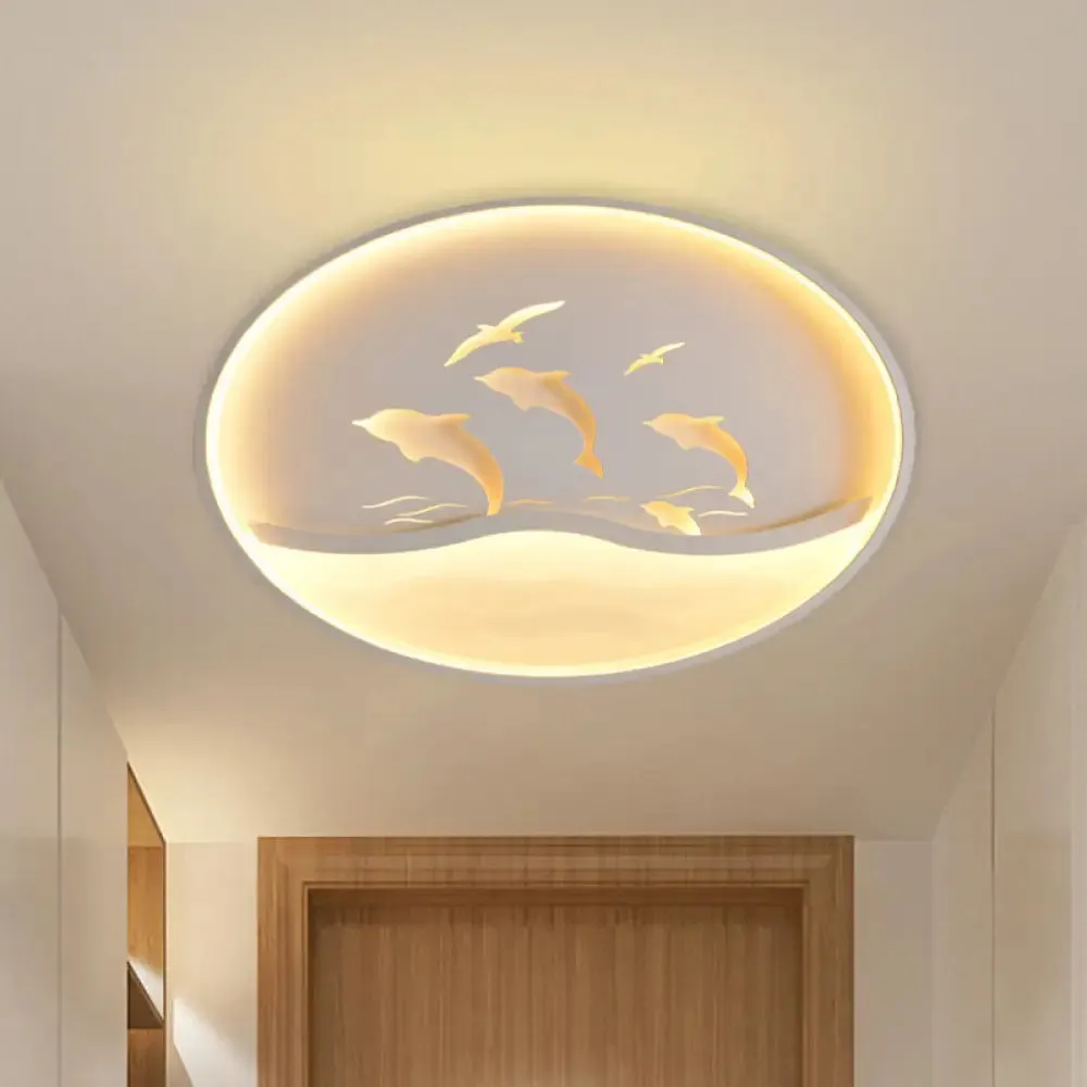 Nordic Acrylic Children's Bedroom LED Ceiling Light - Dolphin Adventure Circle with LED Flush Mount (White/Warm Light)