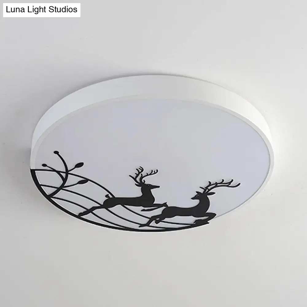 Nordic Acrylic Flush Mount LED Ceiling Lamp for Bedroom - Elk Dance Pattern, White/Black