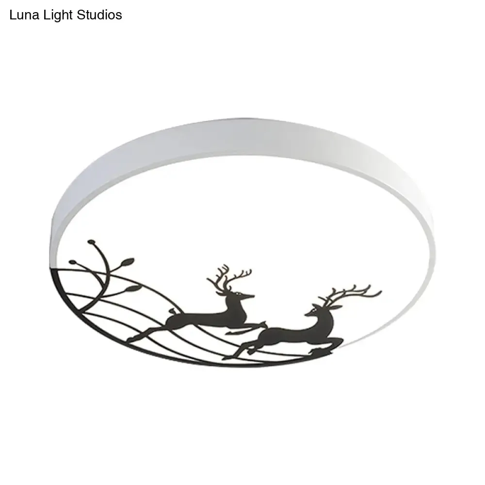 Nordic Acrylic Flush Mount LED Ceiling Lamp for Bedroom - Elk Dance Pattern, White/Black