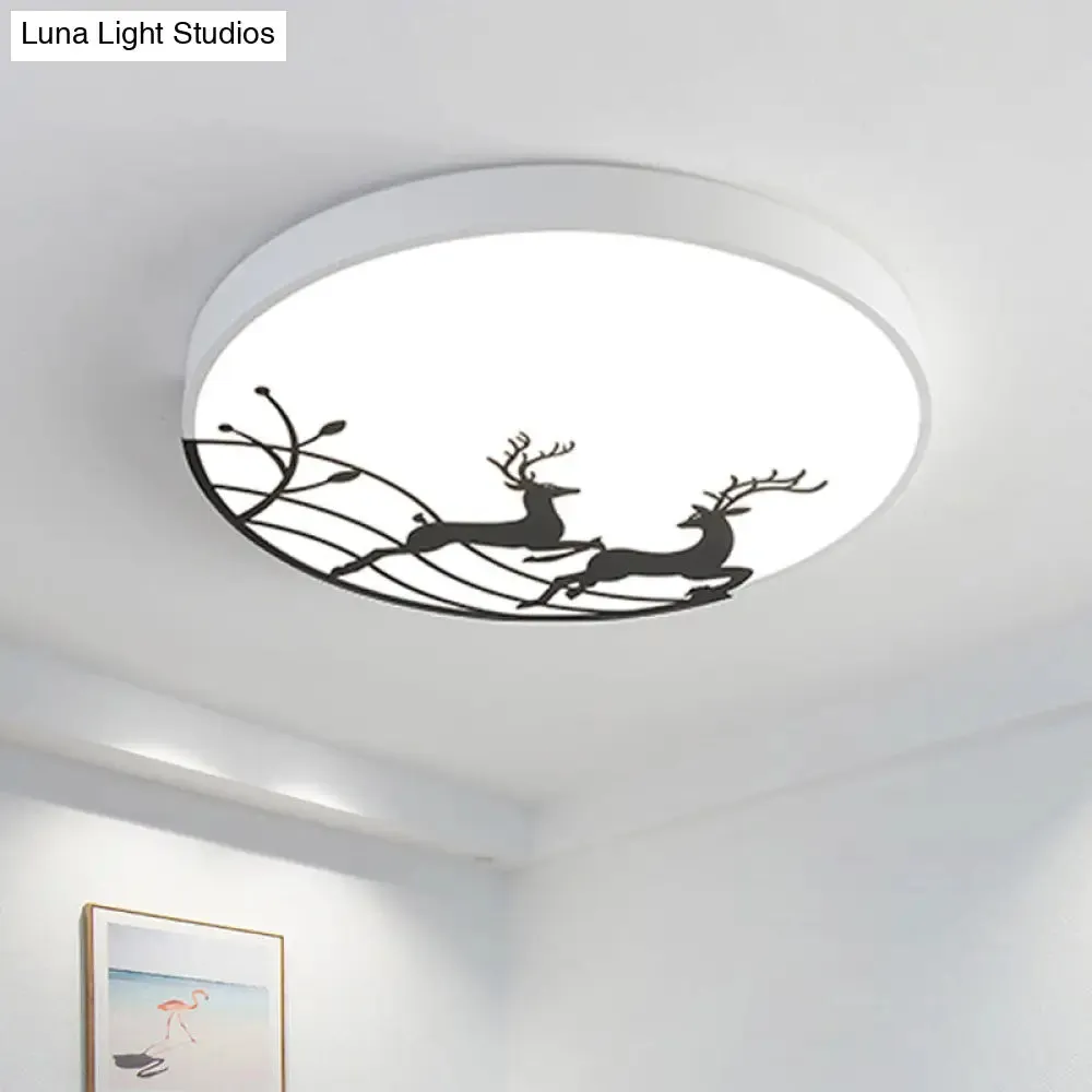 Nordic Acrylic Flush Mount LED Ceiling Lamp for Bedroom - Elk Dance Pattern, White/Black