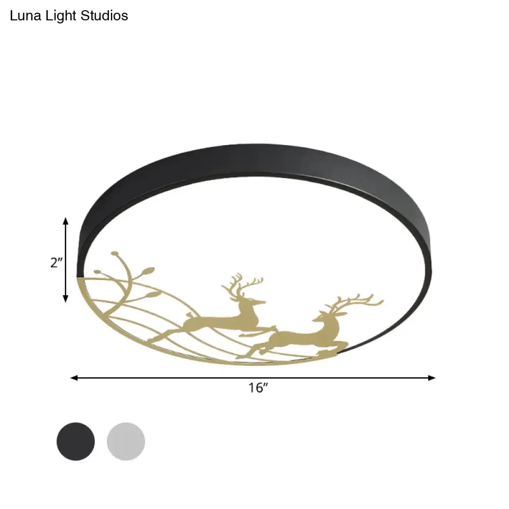 Nordic Acrylic Flush Mount LED Ceiling Lamp for Bedroom - Elk Dance Pattern, White/Black