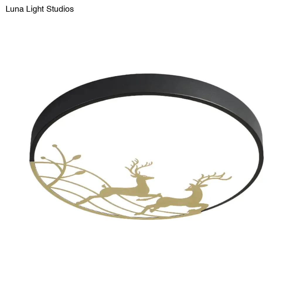 Nordic Acrylic Flush Mount LED Ceiling Lamp for Bedroom - Elk Dance Pattern, White/Black