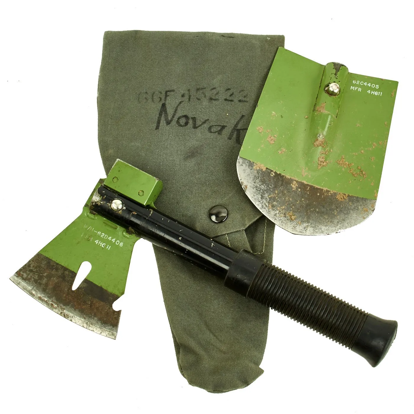 Original U.S. Vietnam War Airplane Crash Pioneer Tool Kit Survival Axe, Shovel, & Saw