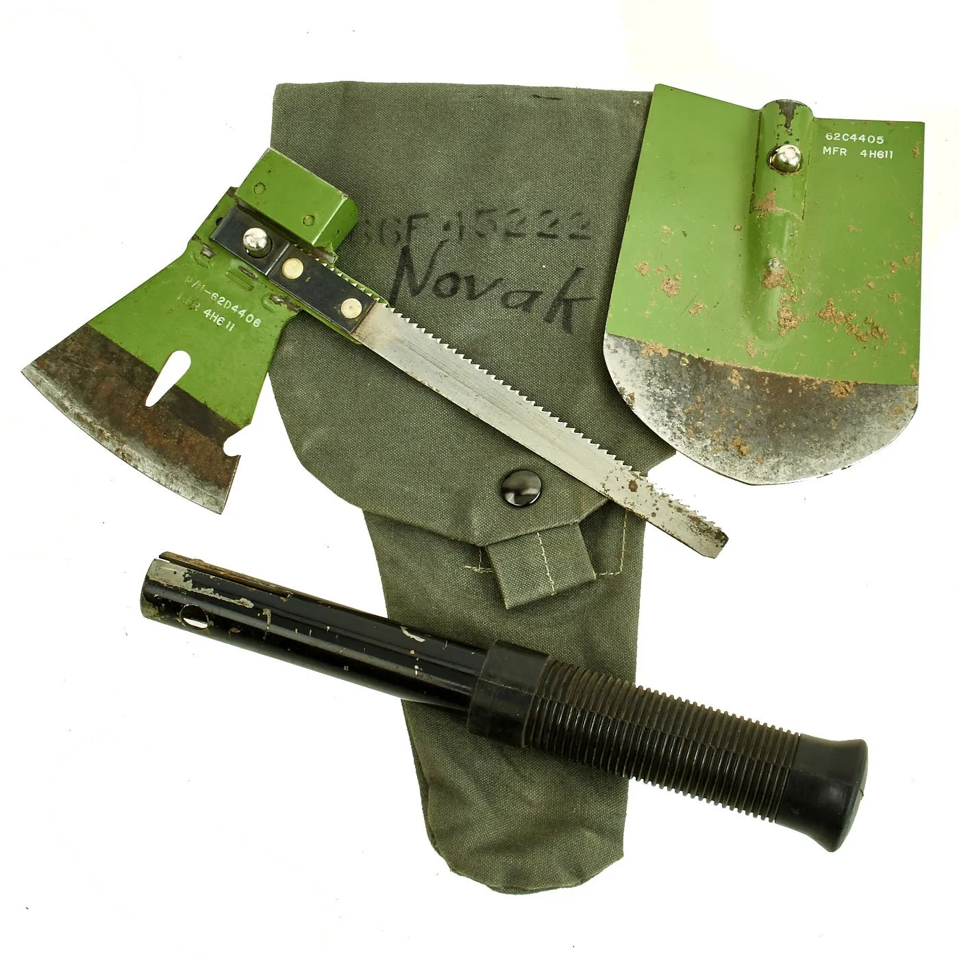 Original U.S. Vietnam War Airplane Crash Pioneer Tool Kit Survival Axe, Shovel, & Saw