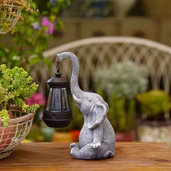 Outdoor Garden  Courtyard Sculpture Elefant Carrying Solar Lamp