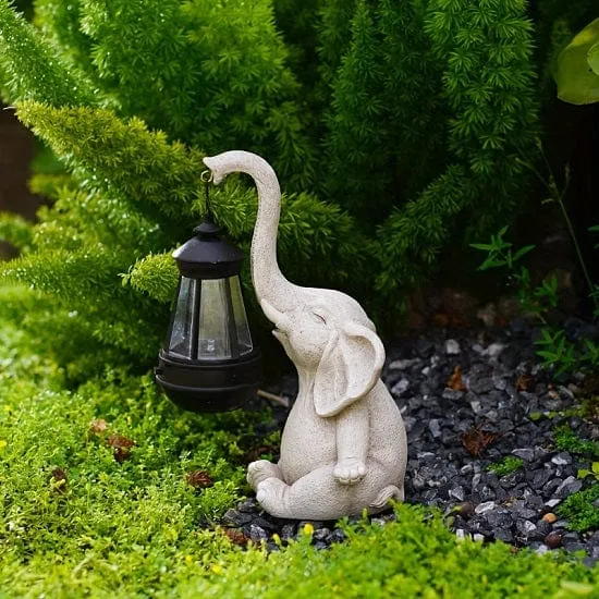 Outdoor Garden  Courtyard Sculpture Elefant Carrying Solar Lamp