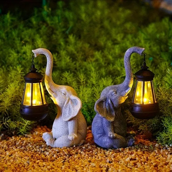 Outdoor Garden  Courtyard Sculpture Elefant Carrying Solar Lamp