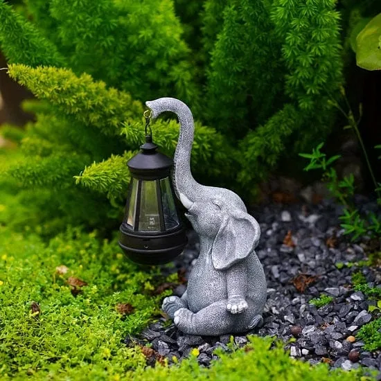 Outdoor Garden  Courtyard Sculpture Elefant Carrying Solar Lamp