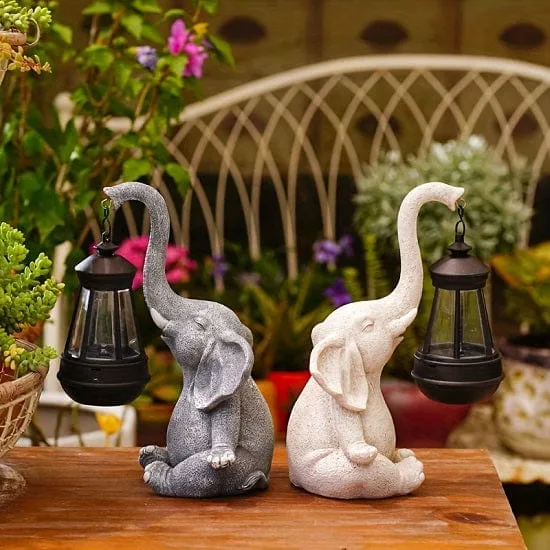 Outdoor Garden  Courtyard Sculpture Elefant Carrying Solar Lamp