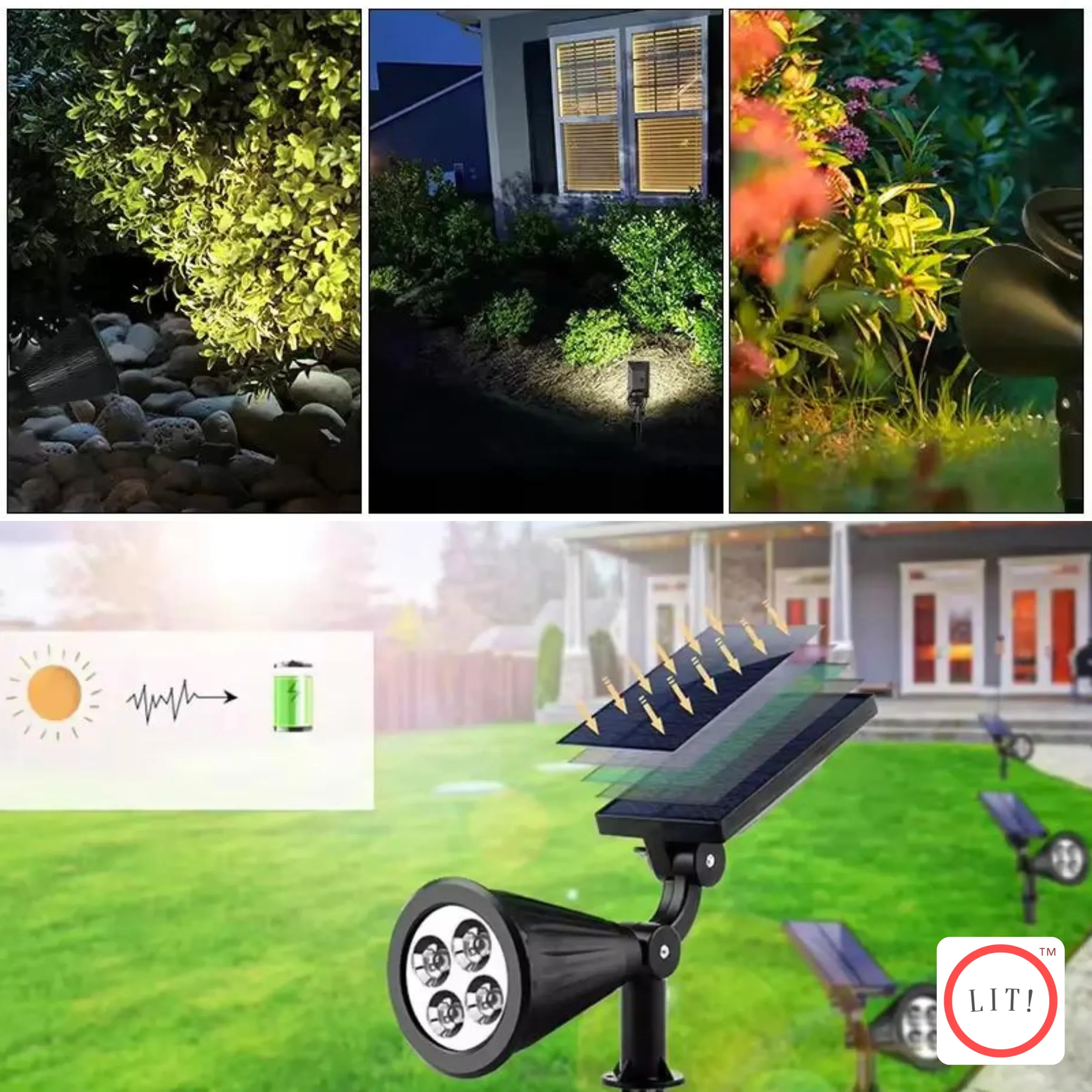 (Pack of 5) 2-in-1 Solar Powered Quad LED Adjustable Spot Light