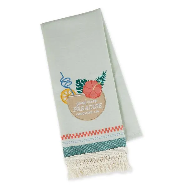 Paradise Coconut Drink Embellished Dish Towel