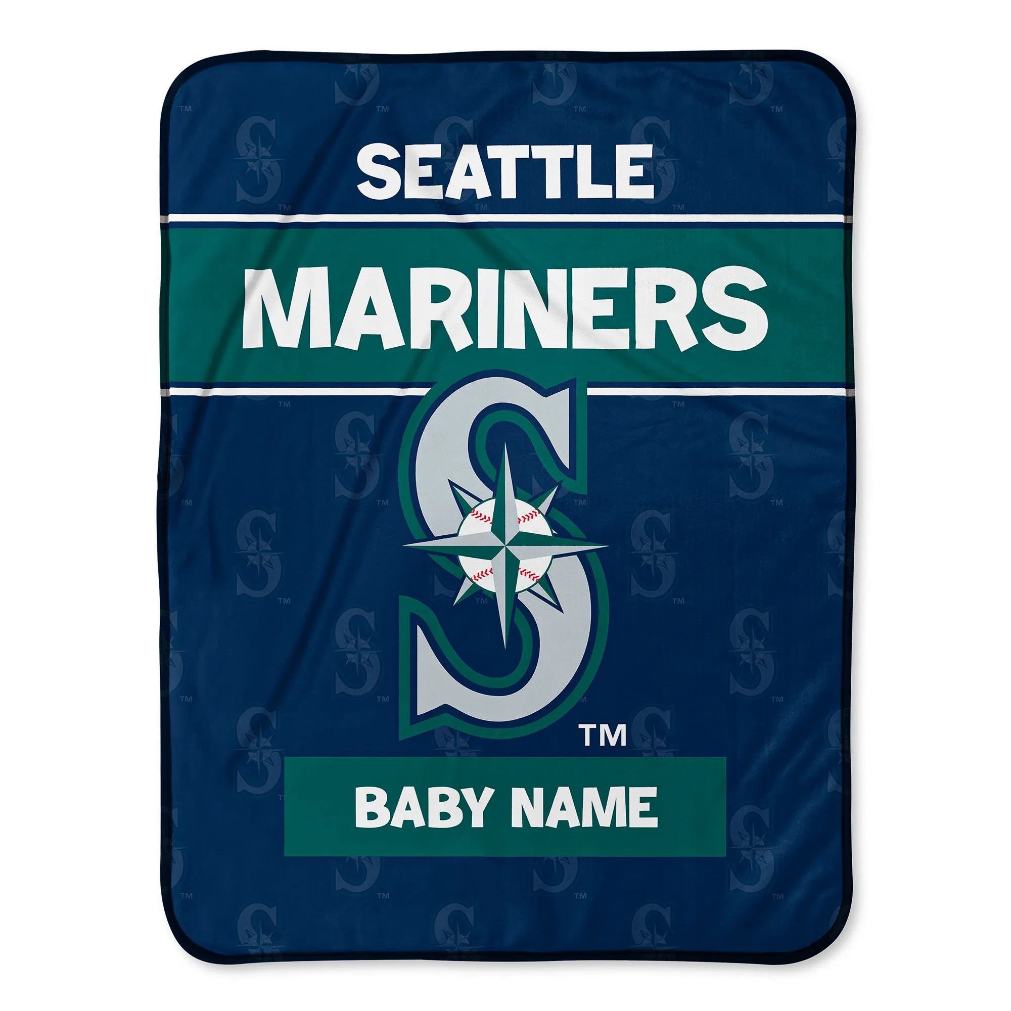 Personalized Seattle Mariners Emblem Baby Pixel Fleece Blanket