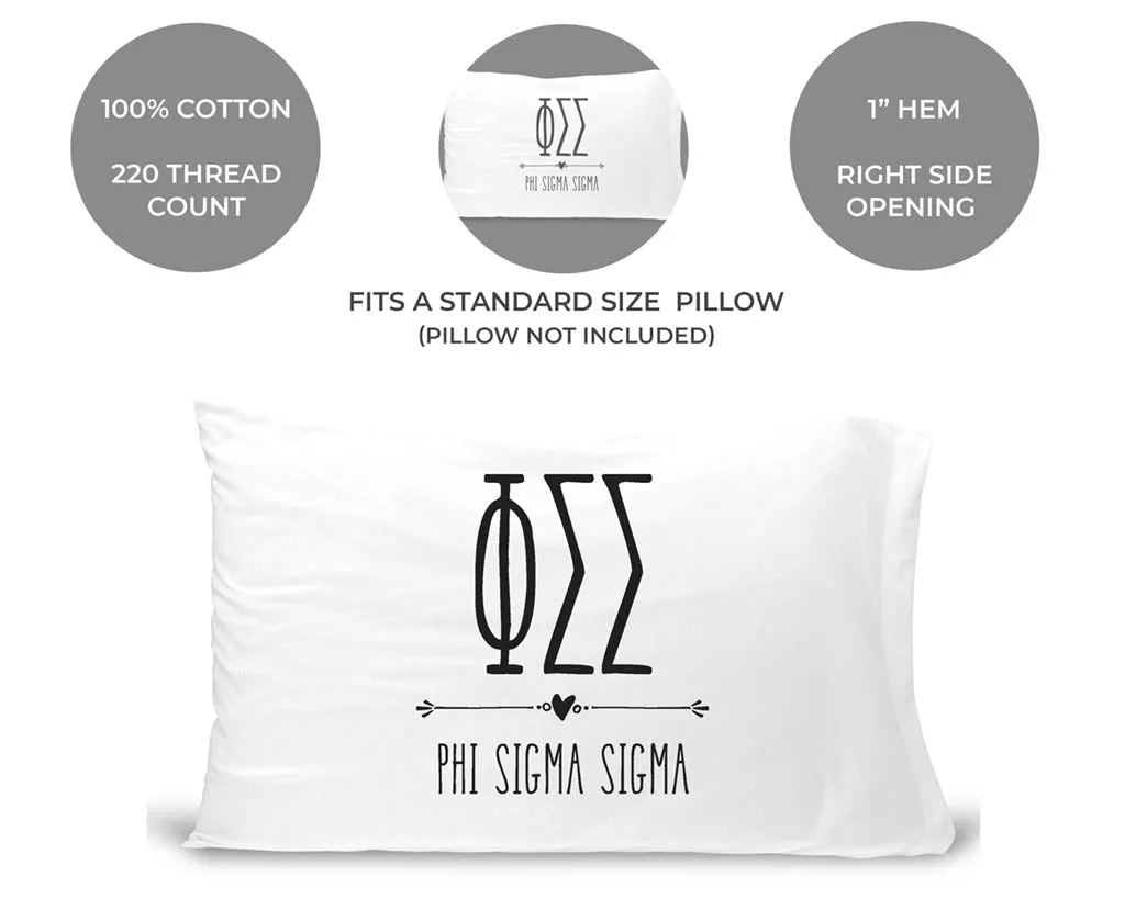 Phi Sigma Sigma Boho Greek Letters and Name Pillowcase