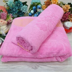 Premium Pink Large Towel with Golden Floral design - One Towel