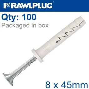 RAWLPLUG NYL NAIL-IN FIXING 8X45MM CYL HEAD X100-BOX RAW R-FX-N-08C045