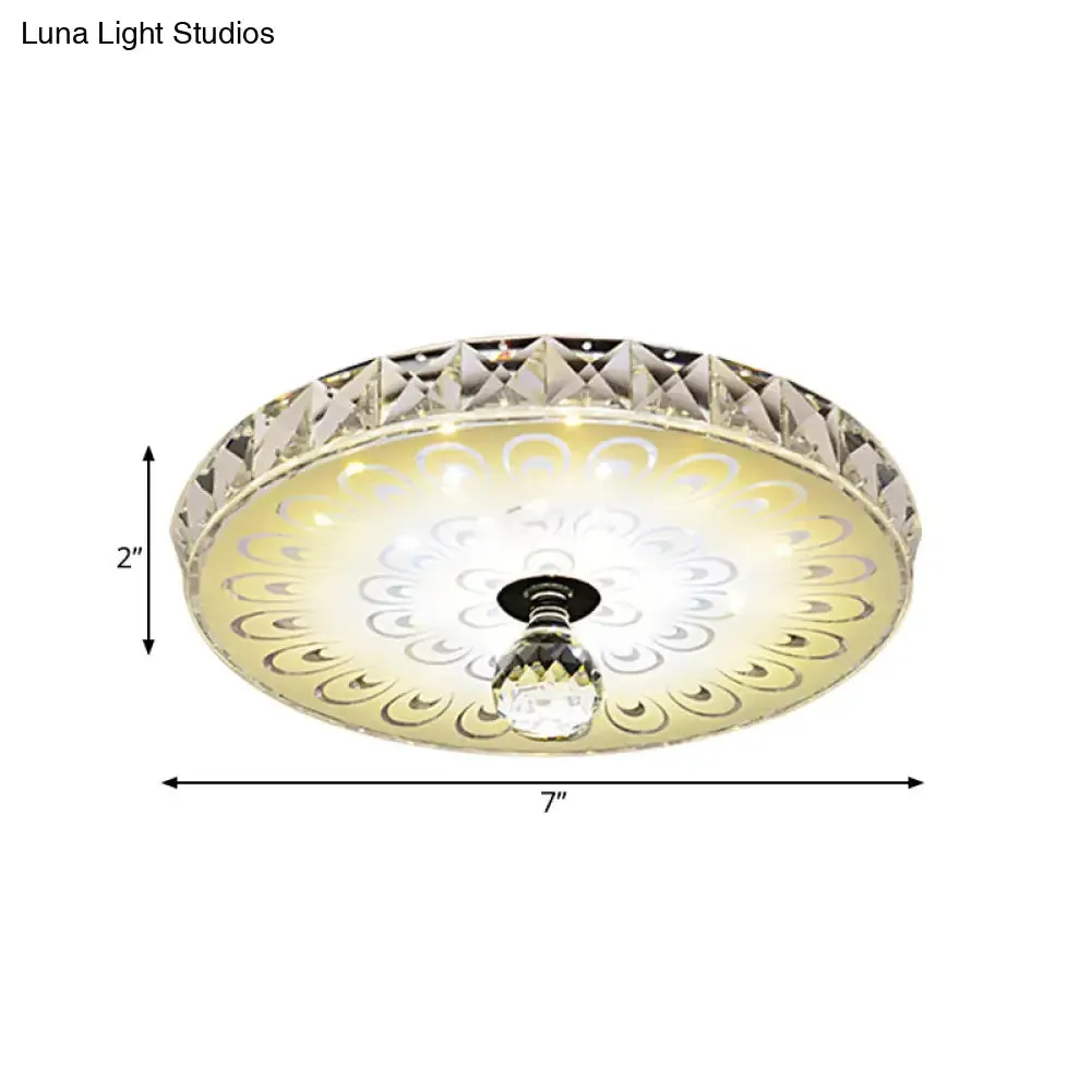 Round Flush Mount LED Crystal Ceiling Light in White with Peacock Tail Pattern - Warm/White Light