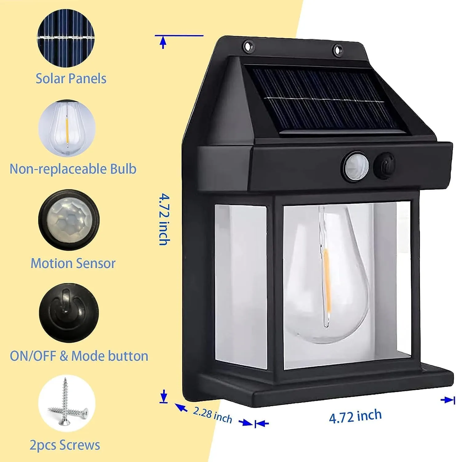 RYLAN Solar Wall Lights Outdoor, Wireless Dusk to Dawn Porch Lights Fixture, Solar Wall Lantern with 3 Modes & Motion Sensor, Waterproof Exterior Lighting with Clear Panel Premium Lamps (Pack of 3)