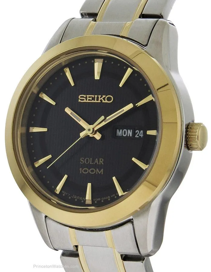 Seiko Solar Ladies Sporty Dress Watch - Two-Tone - Black Dial - Day/Date