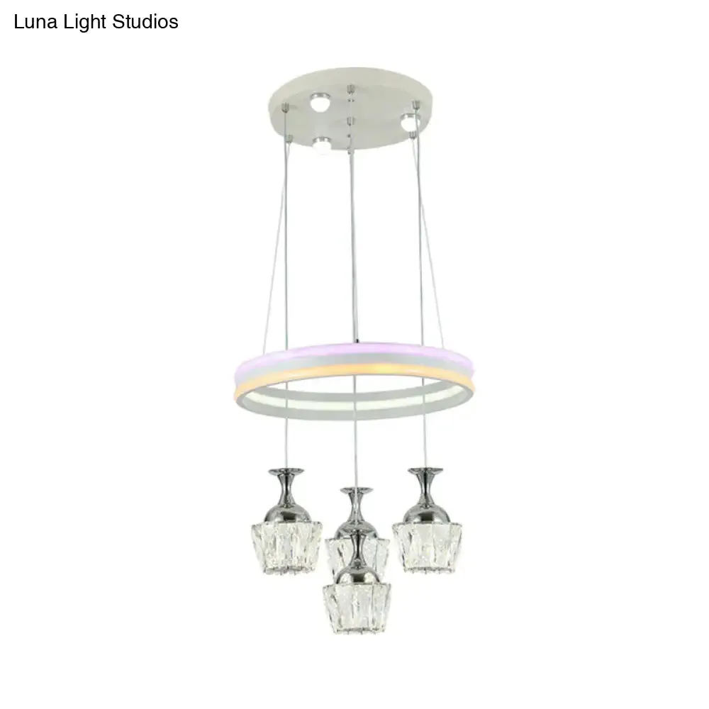 Simple LED Cluster Pendant Ceiling Lamp with Wine Glass Faceted Crystal Shade