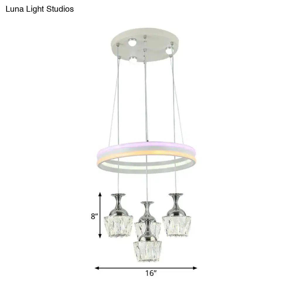 Simple LED Cluster Pendant Ceiling Lamp with Wine Glass Faceted Crystal Shade