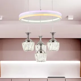 Simple LED Cluster Pendant Ceiling Lamp with Wine Glass Faceted Crystal Shade