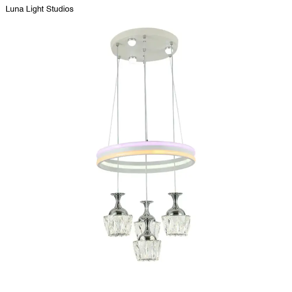 Simple LED Cluster Pendant Ceiling Lamp with Wine Glass Faceted Crystal Shade