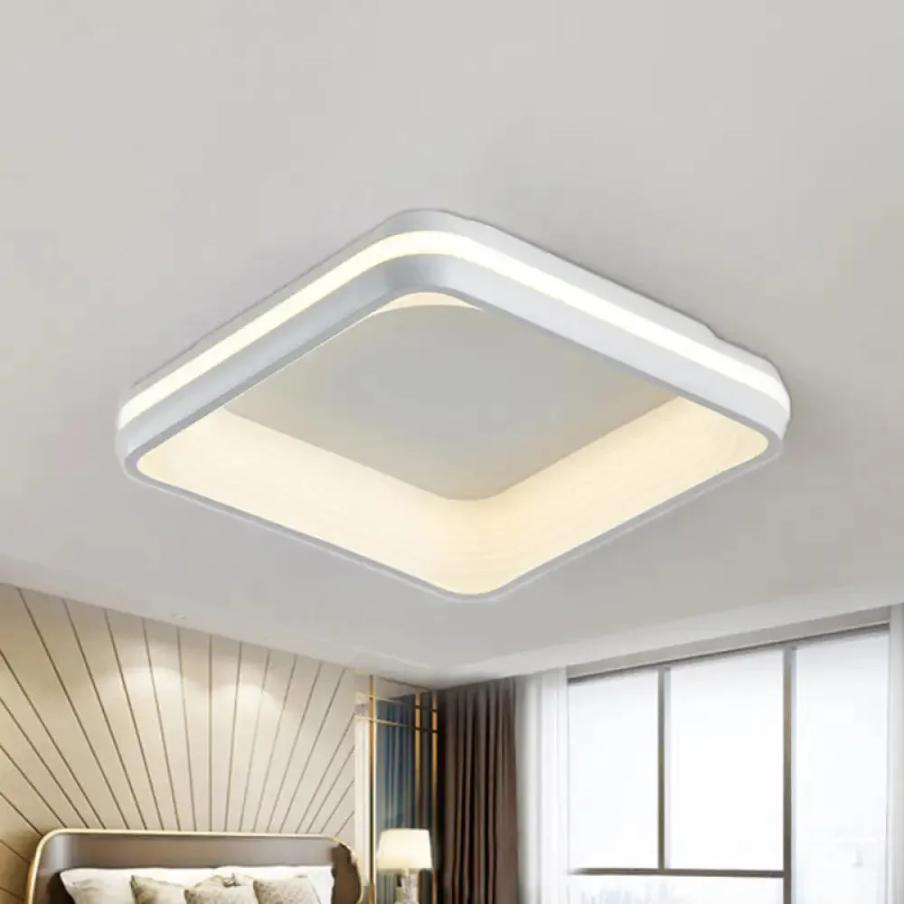 Simple Style Metal Square Flush Light - 19" or 25" Wide LED Ceiling Mounted Fixture with Stepless Dimming, Remote Control, and 3 Color Light Options