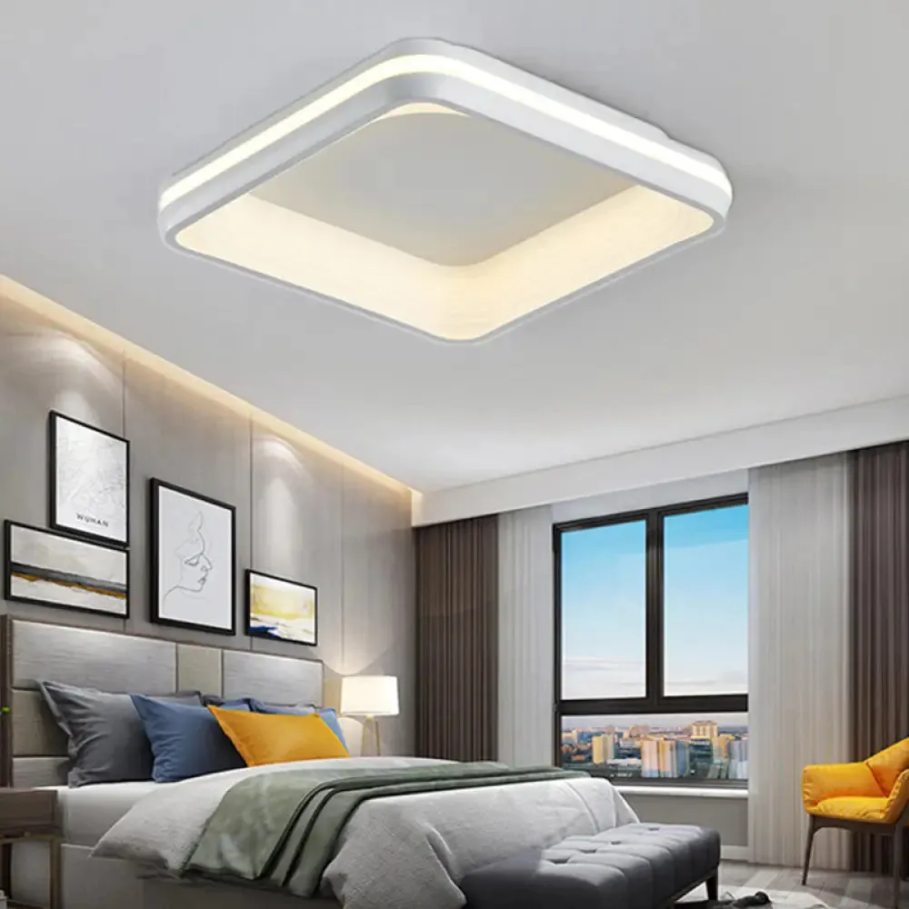 Simple Style Metal Square Flush Light - 19" or 25" Wide LED Ceiling Mounted Fixture with Stepless Dimming, Remote Control, and 3 Color Light Options