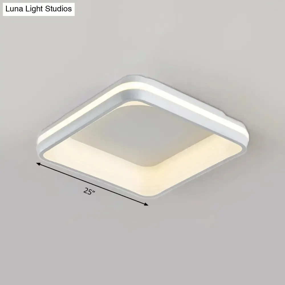 Simple Style Metal Square Flush Light - 19" or 25" Wide LED Ceiling Mounted Fixture with Stepless Dimming, Remote Control, and 3 Color Light Options