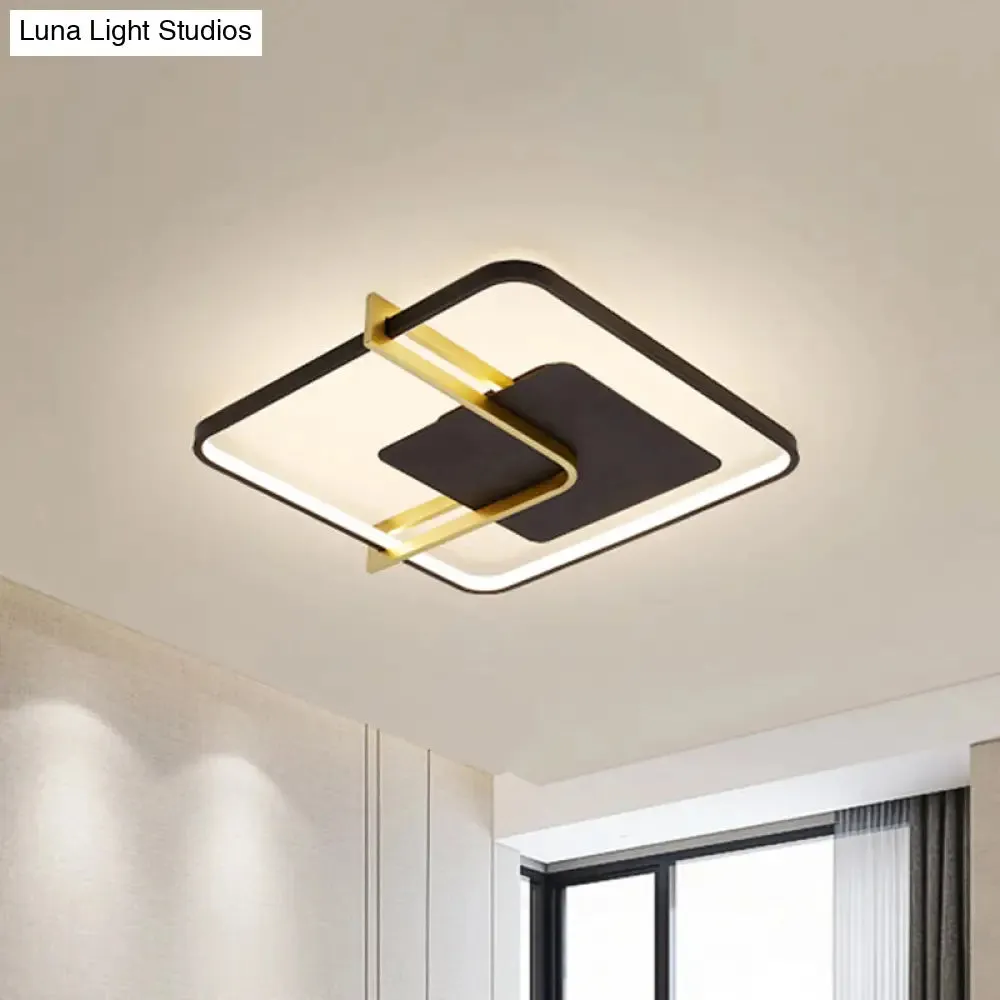 Sleek Square Thin Ceiling Flushmount Lamp - Minimalistic Acrylic Black/White-Gold Flush Light Fixture with Elegant Right Angle Curve