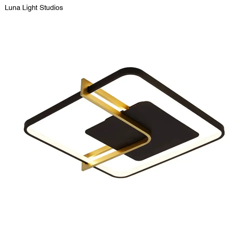 Sleek Square Thin Ceiling Flushmount Lamp - Minimalistic Acrylic Black/White-Gold Flush Light Fixture with Elegant Right Angle Curve