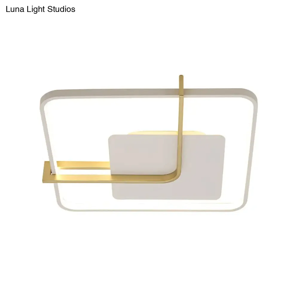 Sleek Square Thin Ceiling Flushmount Lamp - Minimalistic Acrylic Black/White-Gold Flush Light Fixture with Elegant Right Angle Curve