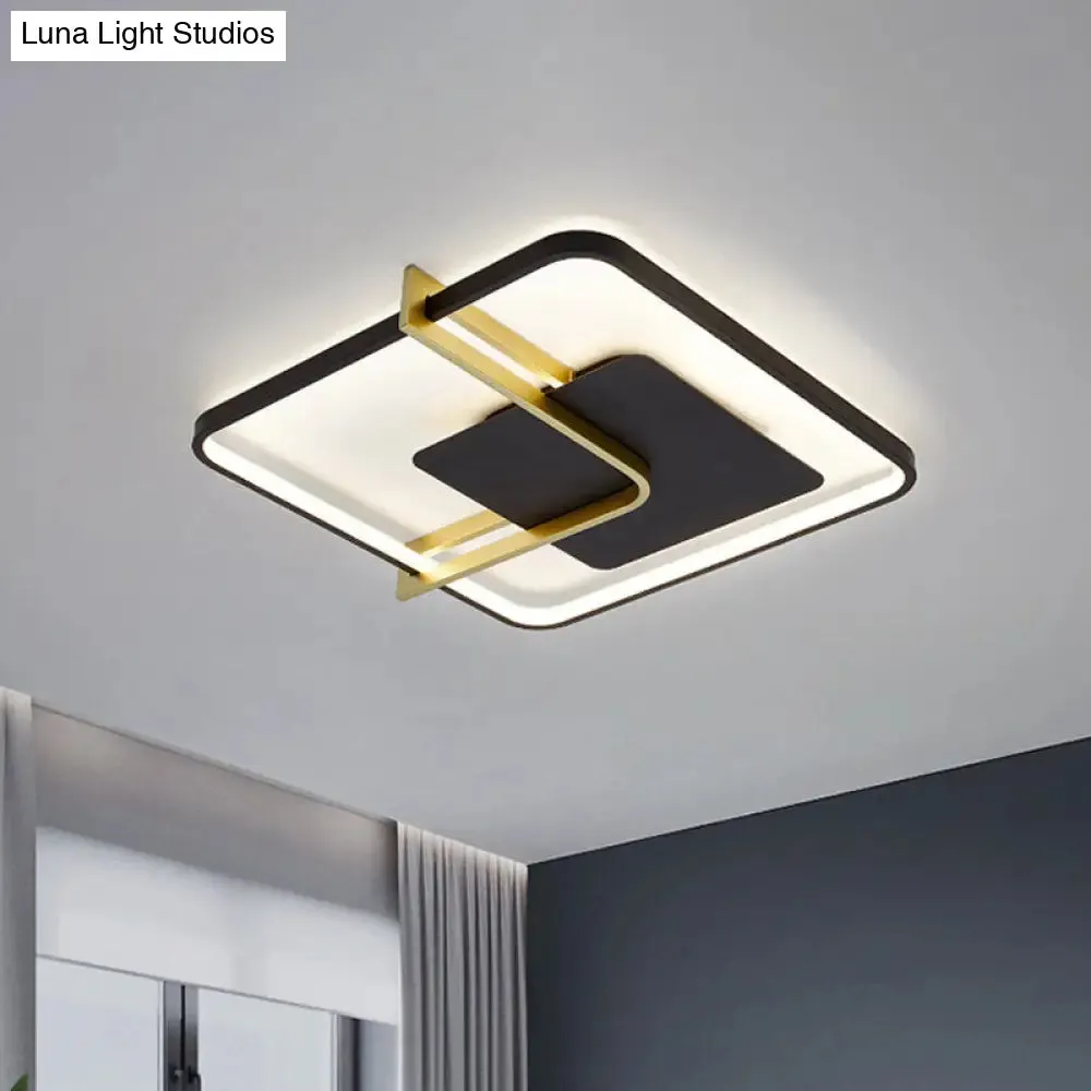 Sleek Square Thin Ceiling Flushmount Lamp - Minimalistic Acrylic Black/White-Gold Flush Light Fixture with Elegant Right Angle Curve